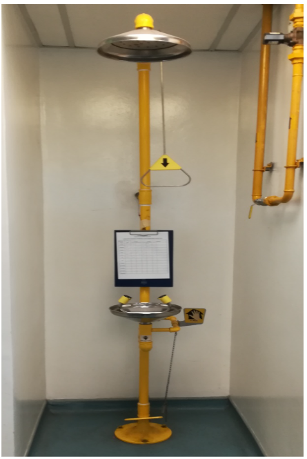 Safety shower and eye wash station with inspection log